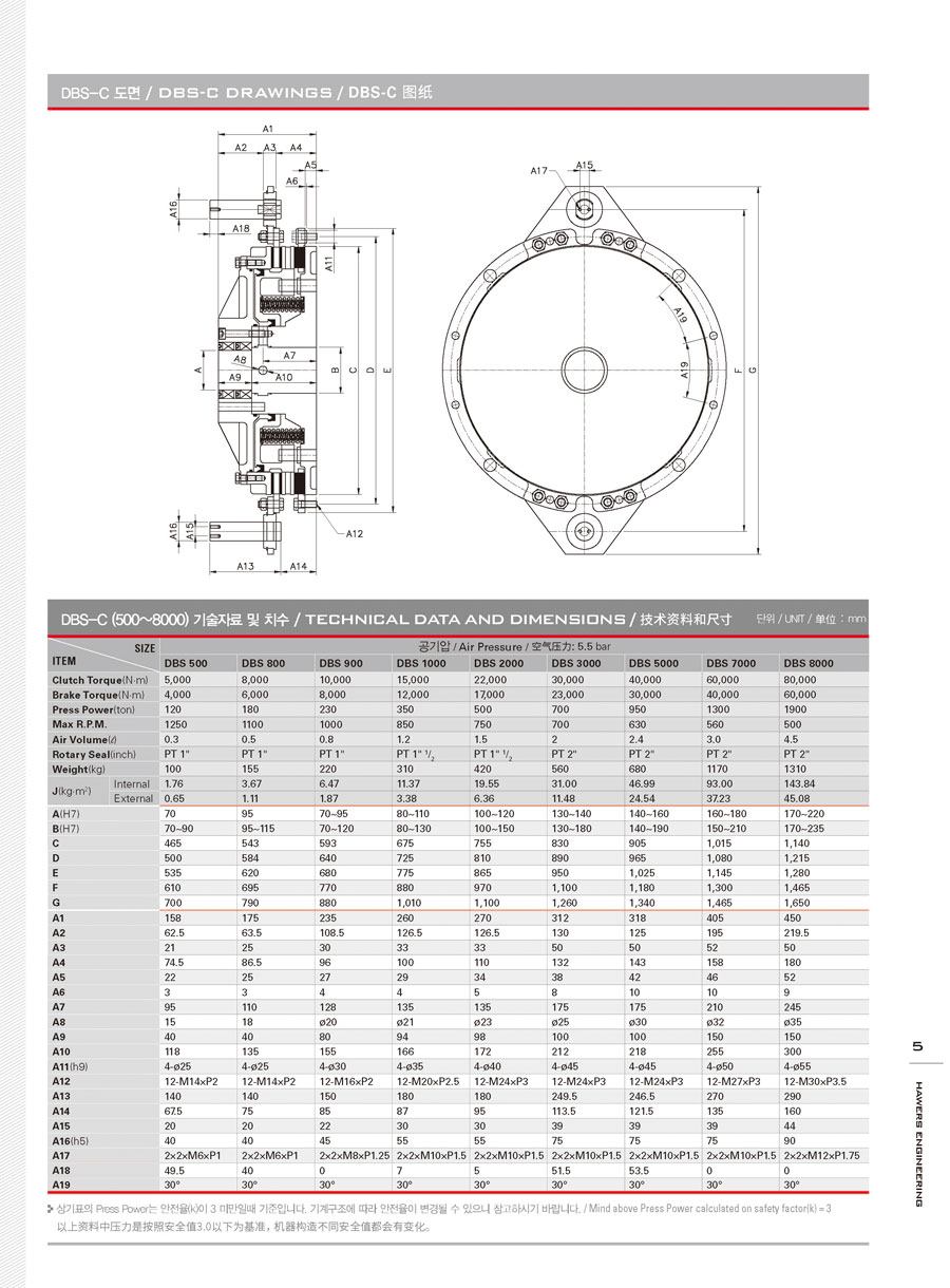 DBS型氣動離合制動器尺寸