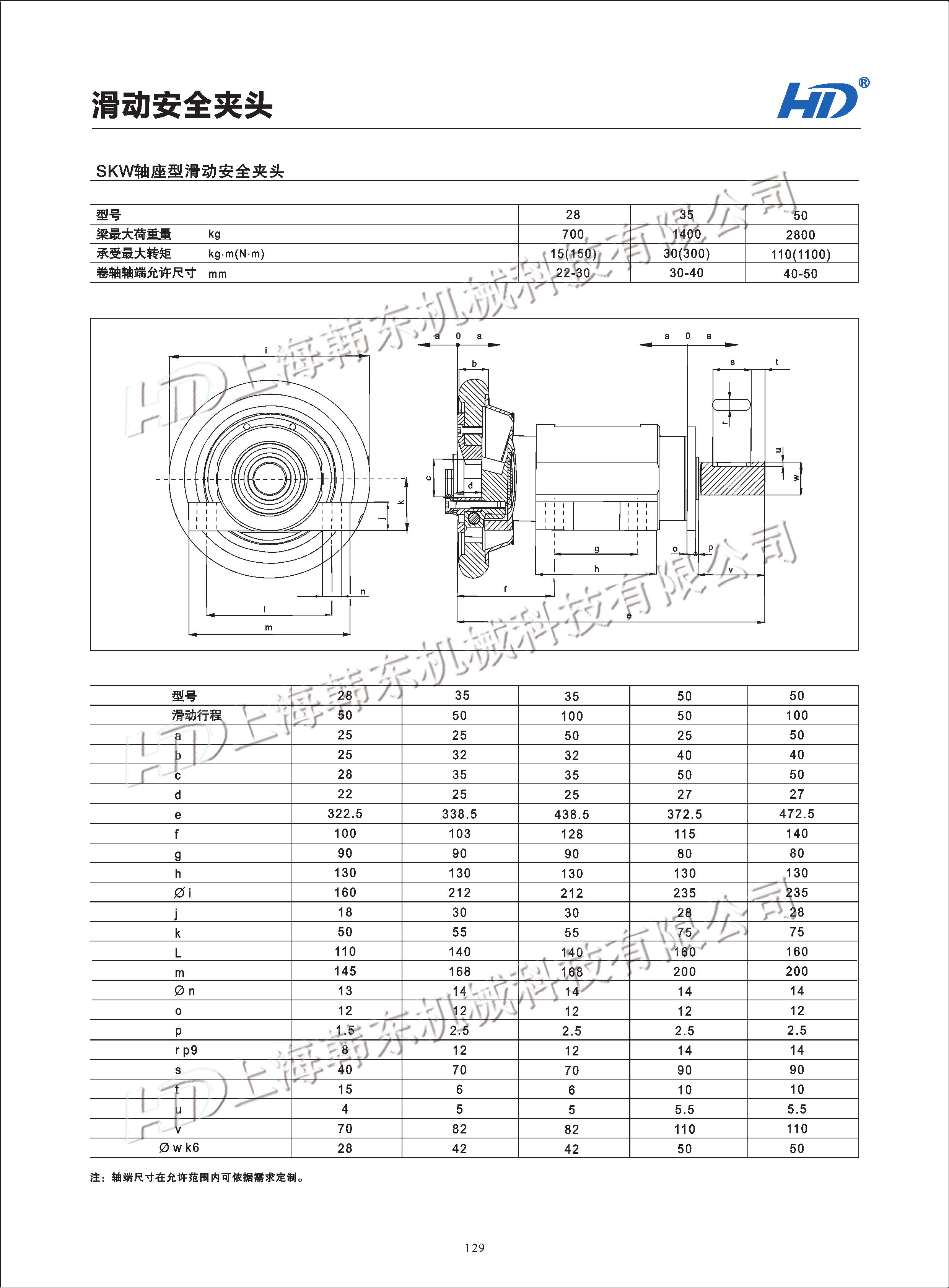 軸座型滑動安全夾頭SKW型參數圖 軸座型滑動安全夾頭